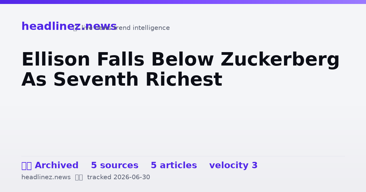 Visual summary for Ellison Falls Below Zuckerberg As Seventh Richest