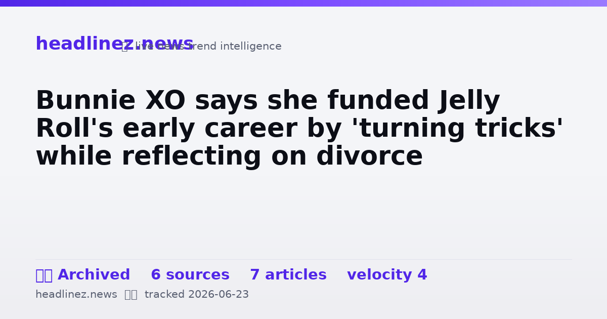 Visual summary for Bunnie XO says she funded Jelly Roll's early career by 'turning tricks' while reflecting on divorce