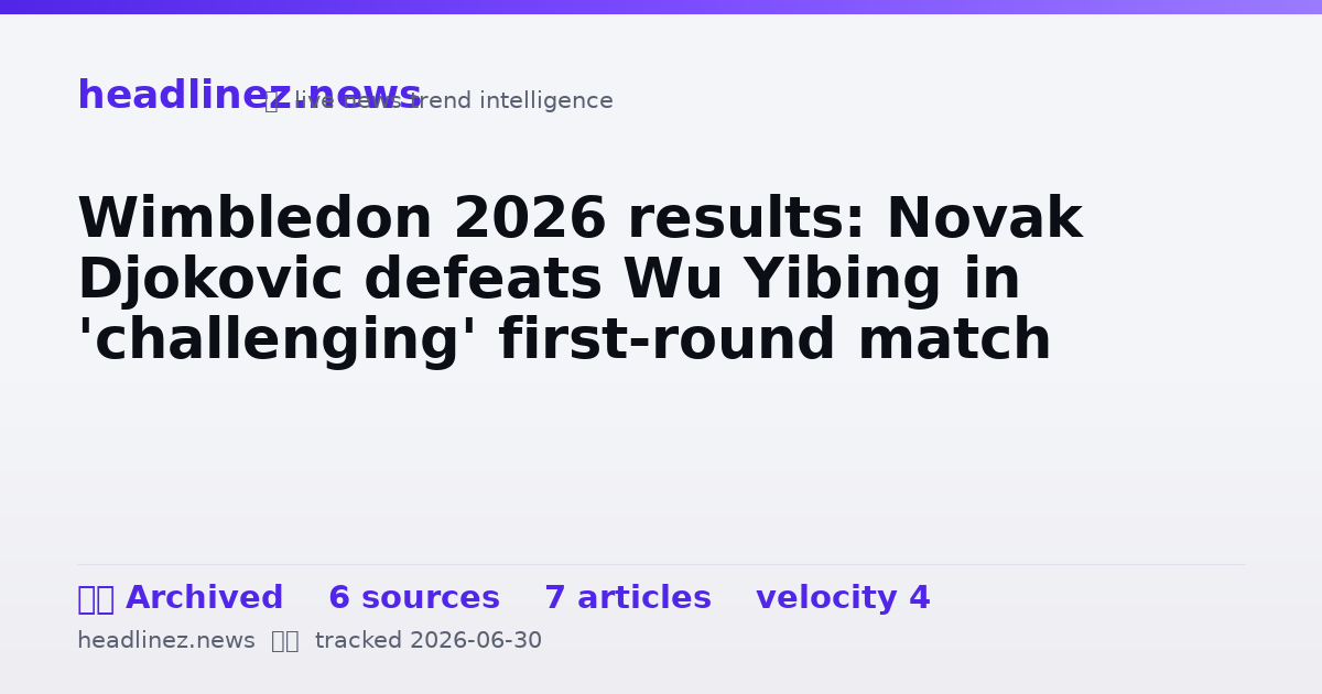 Visual summary for Wimbledon 2026 results: Novak Djokovic defeats Wu Yibing in 'challenging' first-round match