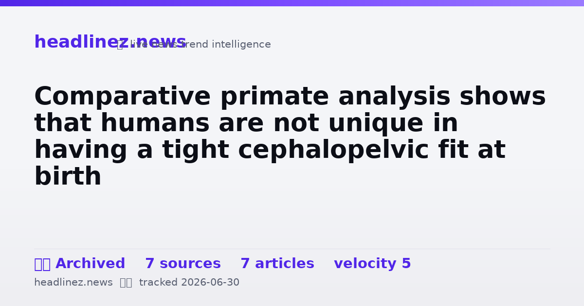 Visual summary for Comparative primate analysis shows that humans are not unique in having a tight cephalopelvic fit at birth