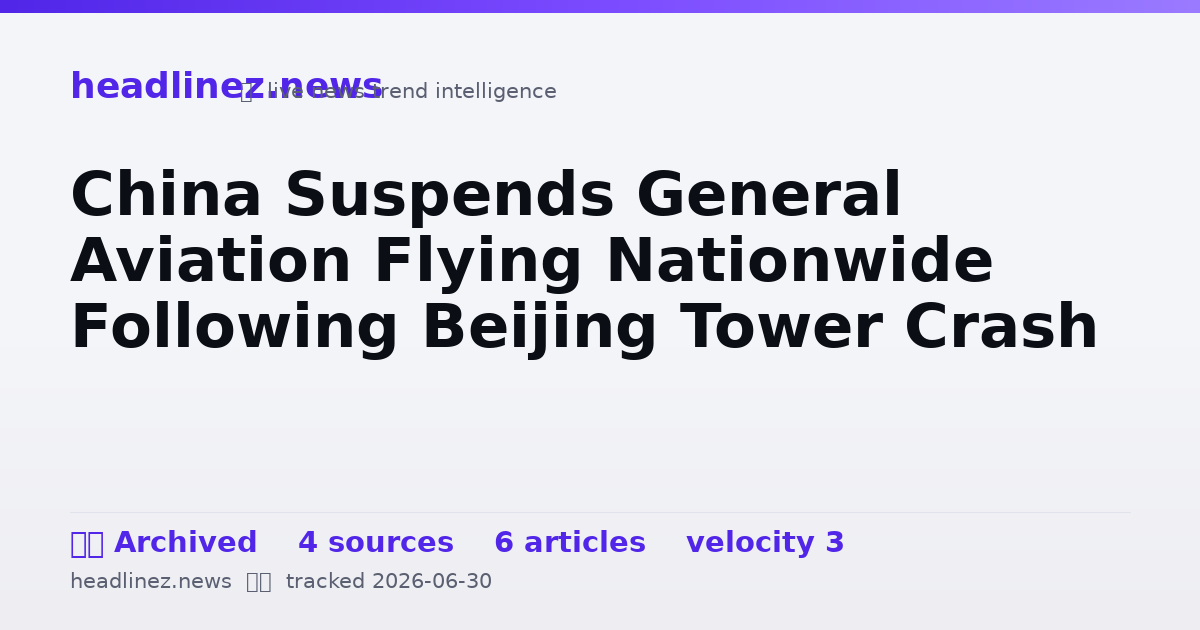 Visual summary for China Suspends General Aviation Flying Nationwide Following Beijing Tower Crash
