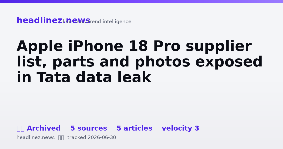 Visual summary for Apple iPhone 18 Pro supplier list, parts and photos exposed in Tata data leak