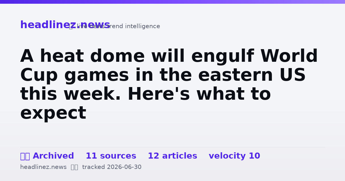 Visual summary for A heat dome will engulf World Cup games in the eastern US this week. Here's what to expect