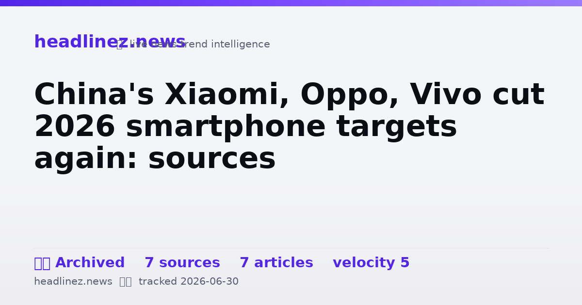 Visual summary for China's Xiaomi, Oppo, Vivo cut 2026 smartphone targets again: sources