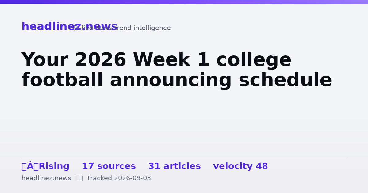 Visual summary for Your 2026 Week 1 college football announcing schedule
