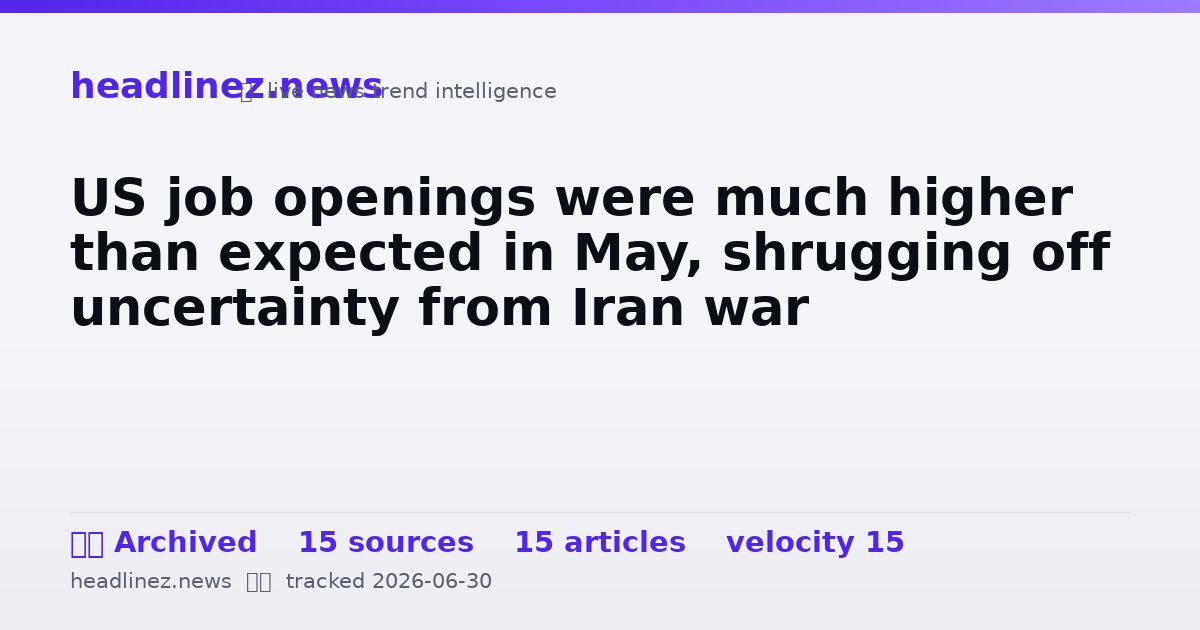 Visual summary for US job openings were much higher than expected in May, shrugging off uncertainty from Iran war