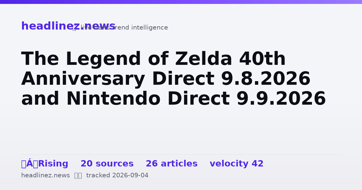 Visual summary for The Legend of Zelda 40th Anniversary Direct 9.8.2026 and Nintendo Direct 9.9.2026