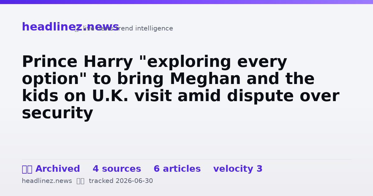 Visual summary for Prince Harry "exploring every option" to bring Meghan and the kids on U.K. visit amid dispute over security