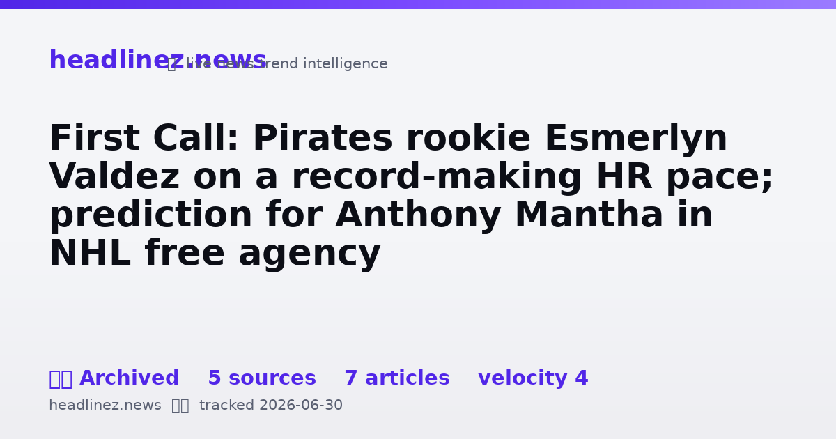 Visual summary for First Call: Pirates rookie Esmerlyn Valdez on a record-making HR pace; prediction for Anthony Mantha in NHL free agency