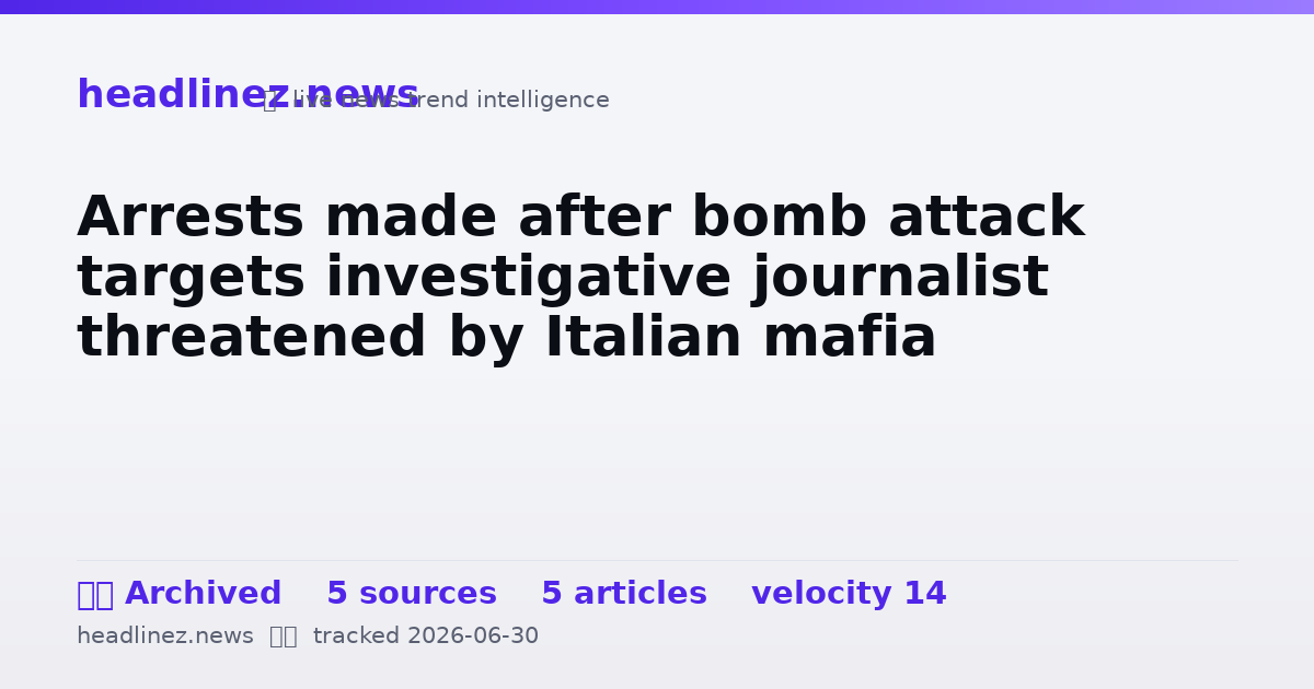 Visual summary for Arrests made after bomb attack targets investigative journalist threatened by Italian mafia