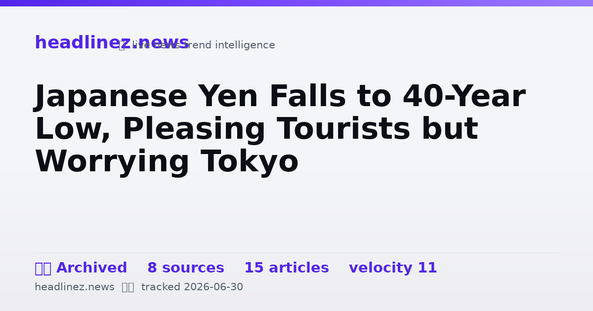 Visual summary for Japanese Yen Falls to 40-Year Low, Pleasing Tourists but Worrying Tokyo