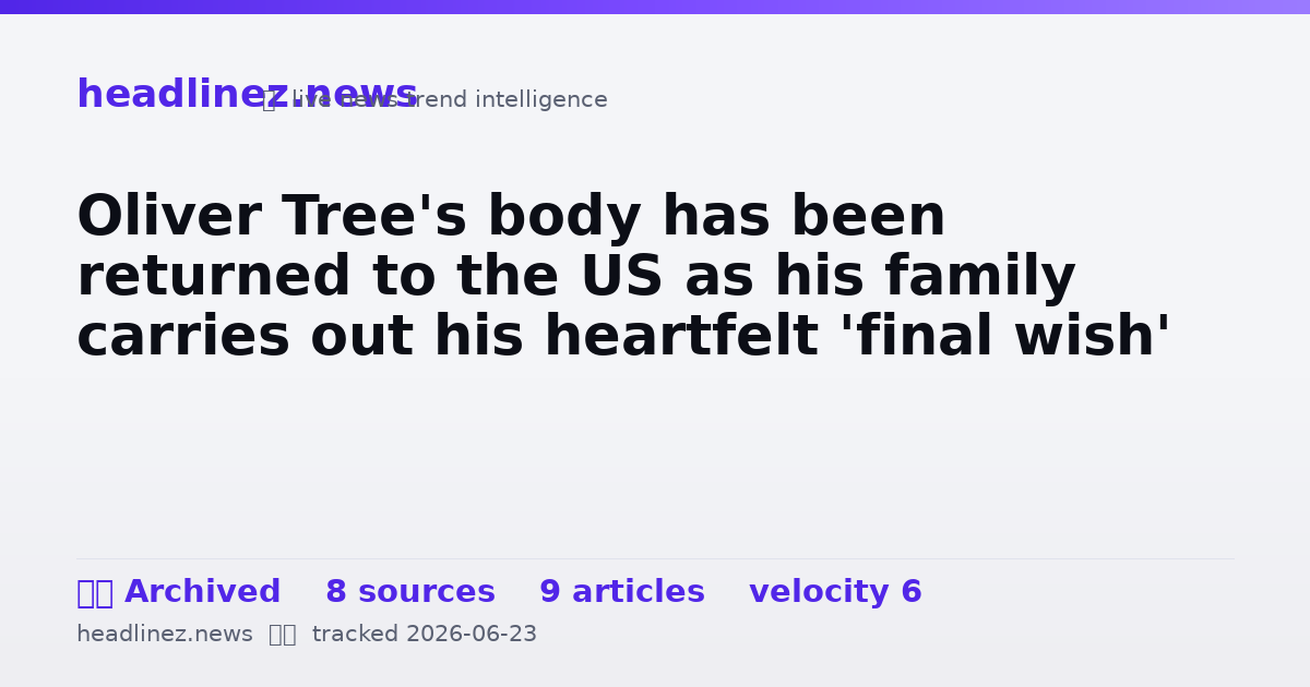 Visual summary for Oliver Tree's body has been returned to the US as his family carries out his heartfelt 'final wish'