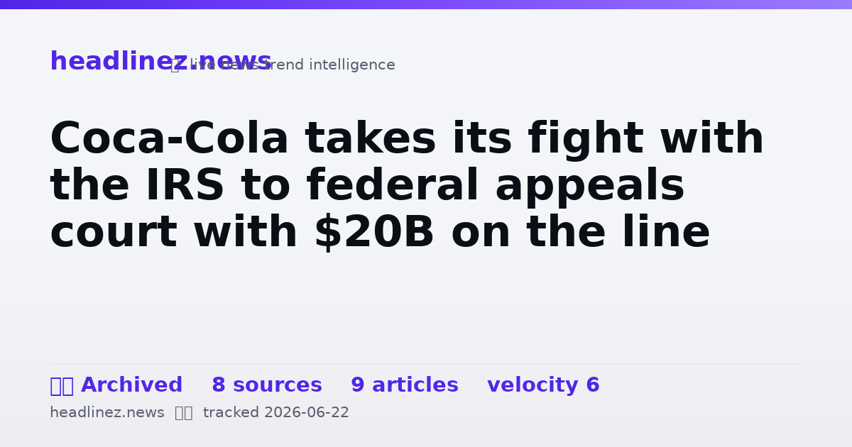 Visual summary for Coca-Cola takes its fight with the IRS to federal appeals court with $20B on the line