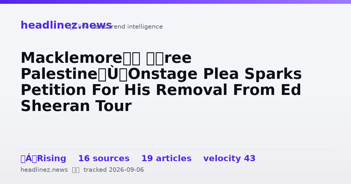 Visual summary for Macklemore’s “Free Palestine” Onstage Plea Sparks Petition For His Removal From Ed Sheeran Tour