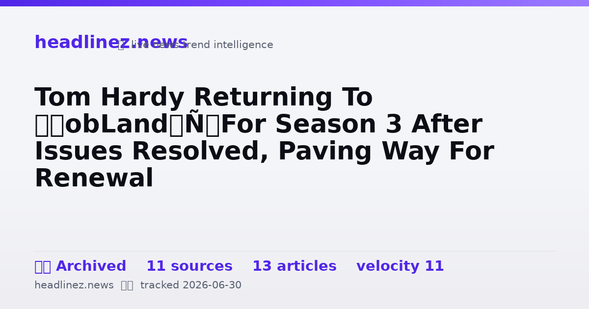 Visual summary for Tom Hardy Returning To ‘MobLand’ For Season 3 After Issues Resolved, Paving Way For Renewal