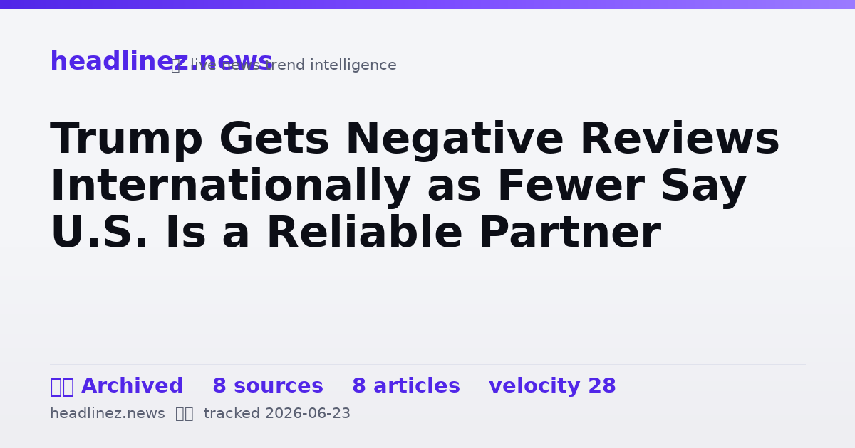 Visual summary for Trump Gets Negative Reviews Internationally as Fewer Say U.S. Is a Reliable Partner