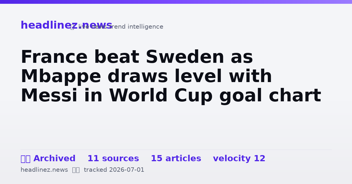 Visual summary for France beat Sweden as Mbappe draws level with Messi in World Cup goal chart
