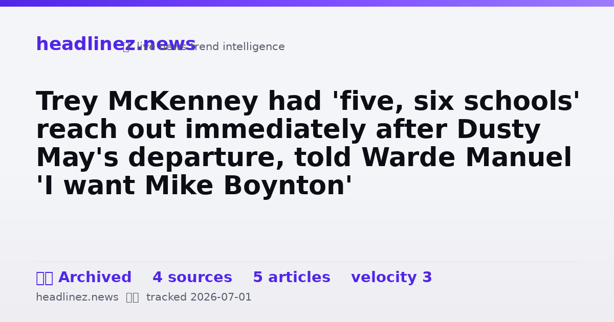 Visual summary for Trey McKenney had 'five, six schools' reach out immediately after Dusty May's departure, told Warde Manuel 'I want Mike Boynton'