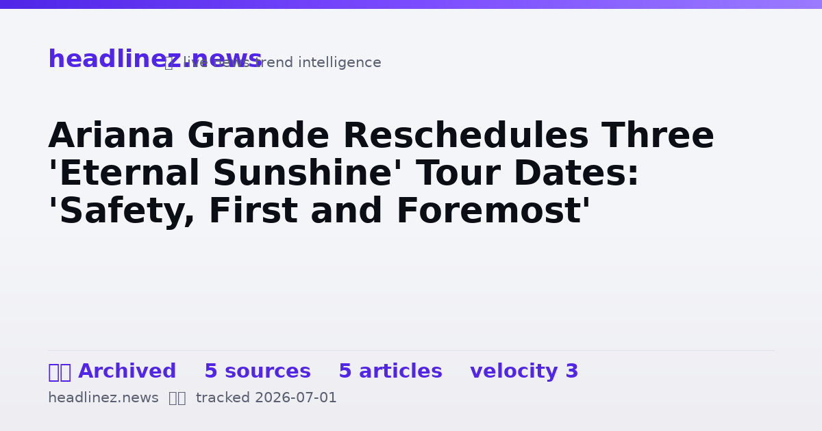 Visual summary for Ariana Grande Reschedules Three 'Eternal Sunshine' Tour Dates: 'Safety, First and Foremost'