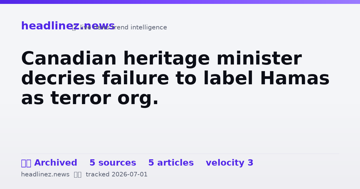Visual summary for Canadian heritage minister decries failure to label Hamas as terror org.