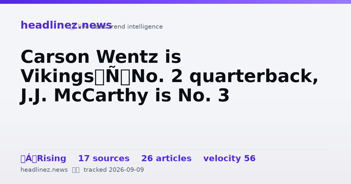 Visual summary for Carson Wentz is Vikings’ No. 2 quarterback, J.J. McCarthy is No. 3