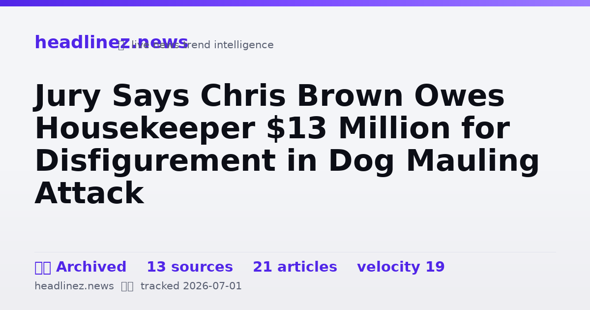 Visual summary for Jury Says Chris Brown Owes Housekeeper $13 Million for Disfigurement in Dog Mauling Attack