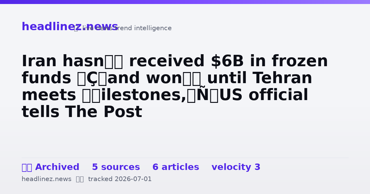 Visual summary for Iran hasn’t received $6B in frozen funds — and won’t until Tehran meets ‘milestones,’ US official tells The Post