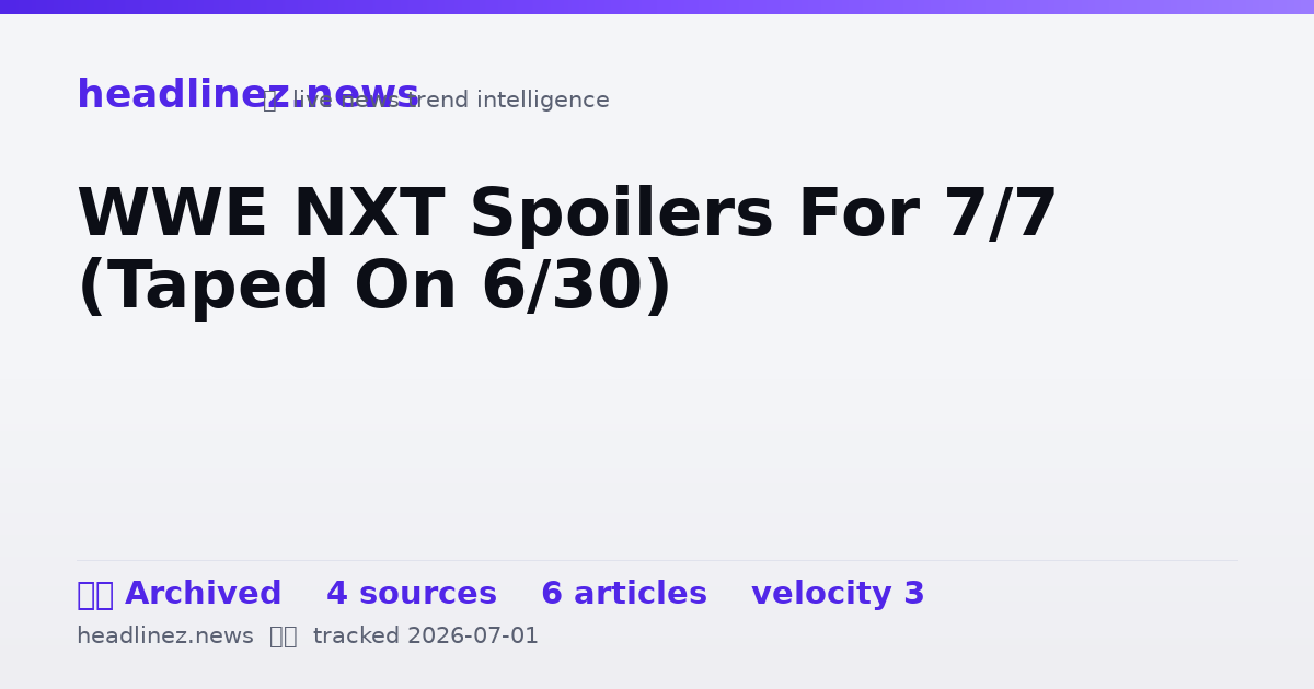 Visual summary for WWE NXT Spoilers For 7/7 (Taped On 6/30)