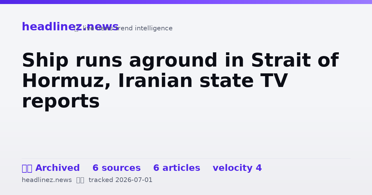 Visual summary for Ship runs aground in Strait of Hormuz, Iranian state TV reports