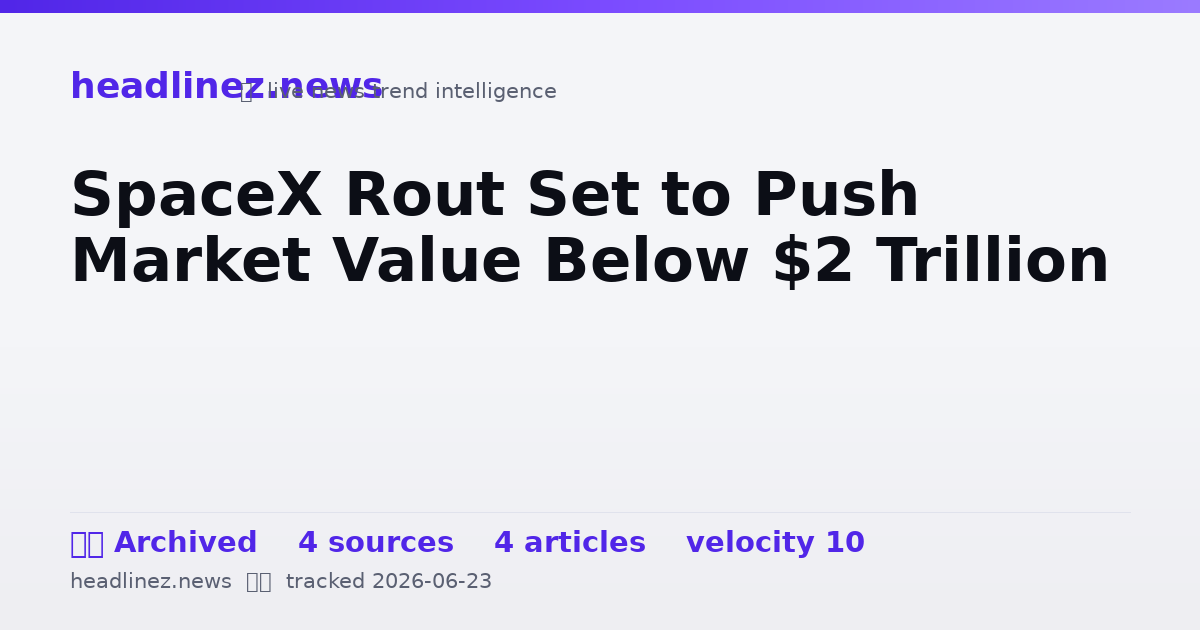 Visual summary for SpaceX Rout Set to Push Market Value Below $2 Trillion