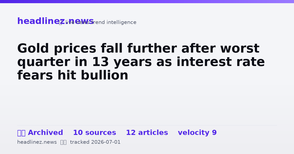 Visual summary for Gold prices fall further after worst quarter in 13 years as interest rate fears hit bullion