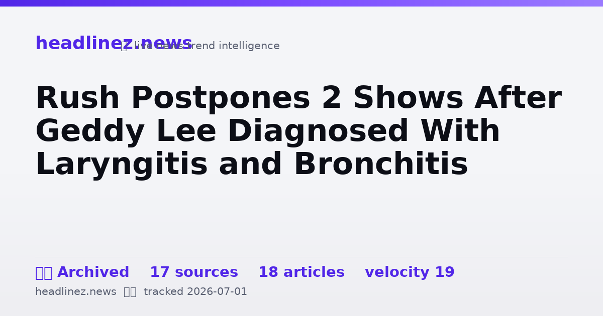 Visual summary for Rush Postpones 2 Shows After Geddy Lee Diagnosed With Laryngitis and Bronchitis