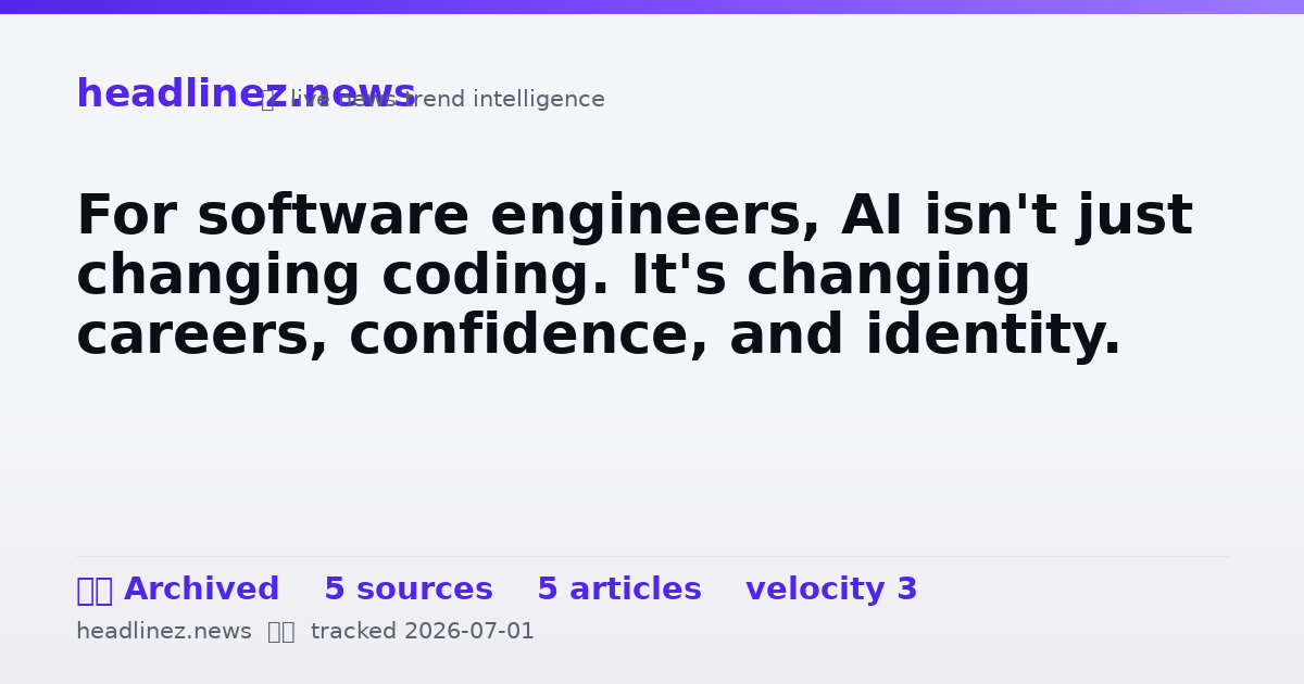Visual summary for For software engineers, AI isn't just changing coding. It's changing careers, confidence, and identity.