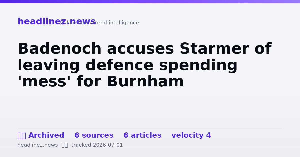 Visual summary for Badenoch accuses Starmer of leaving defence spending 'mess' for Burnham