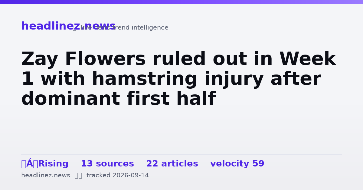 Visual summary for Zay Flowers ruled out in Week 1 with hamstring injury after dominant first half