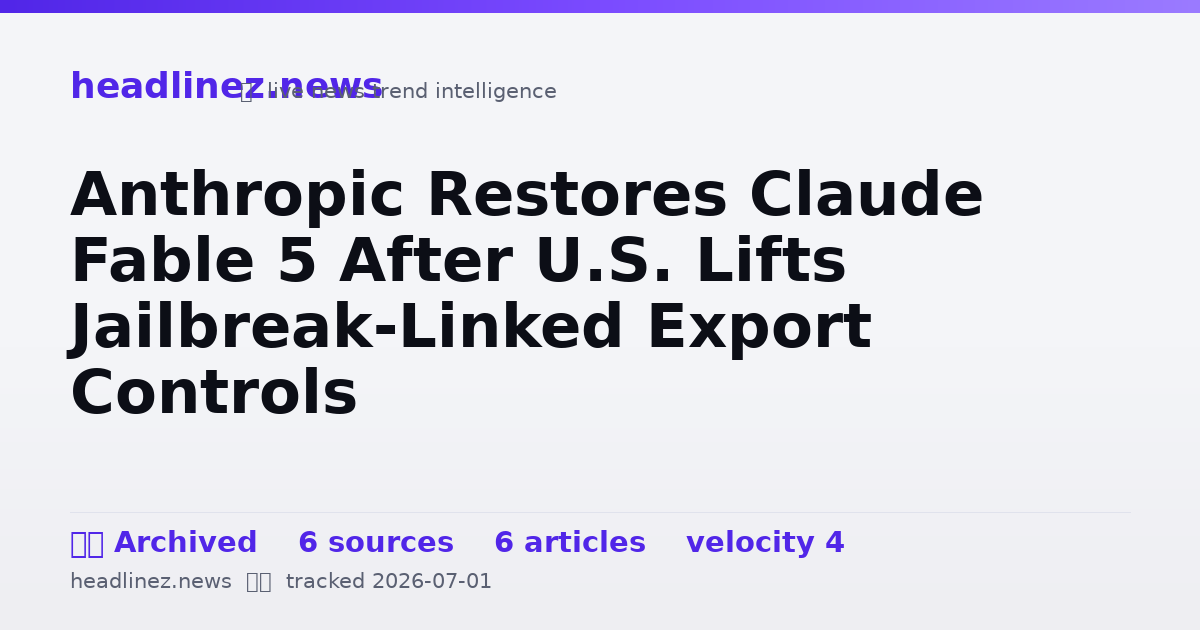 Visual summary for Anthropic Restores Claude Fable 5 After U.S. Lifts Jailbreak-Linked Export Controls