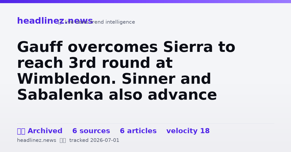 Visual summary for Gauff overcomes Sierra to reach 3rd round at Wimbledon. Sinner and Sabalenka also advance