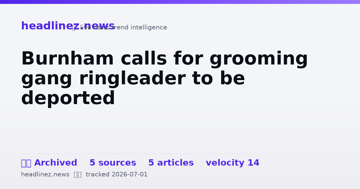 Visual summary for Burnham calls for grooming gang ringleader to be deported
