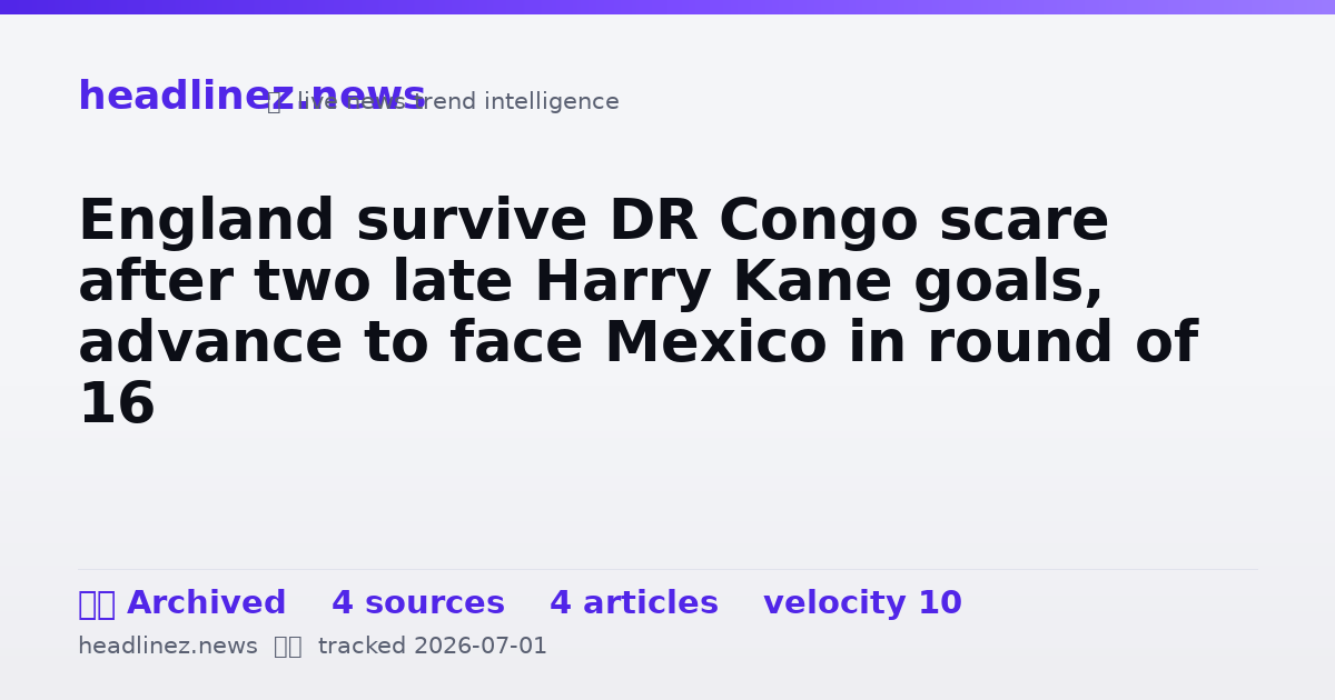 Visual summary for England survive DR Congo scare after two late Harry Kane goals, advance to face Mexico in round of 16