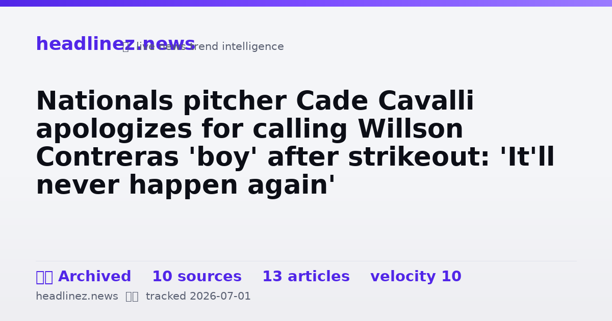 Visual summary for Nationals pitcher Cade Cavalli apologizes for calling Willson Contreras 'boy' after strikeout: 'It'll never happen again'