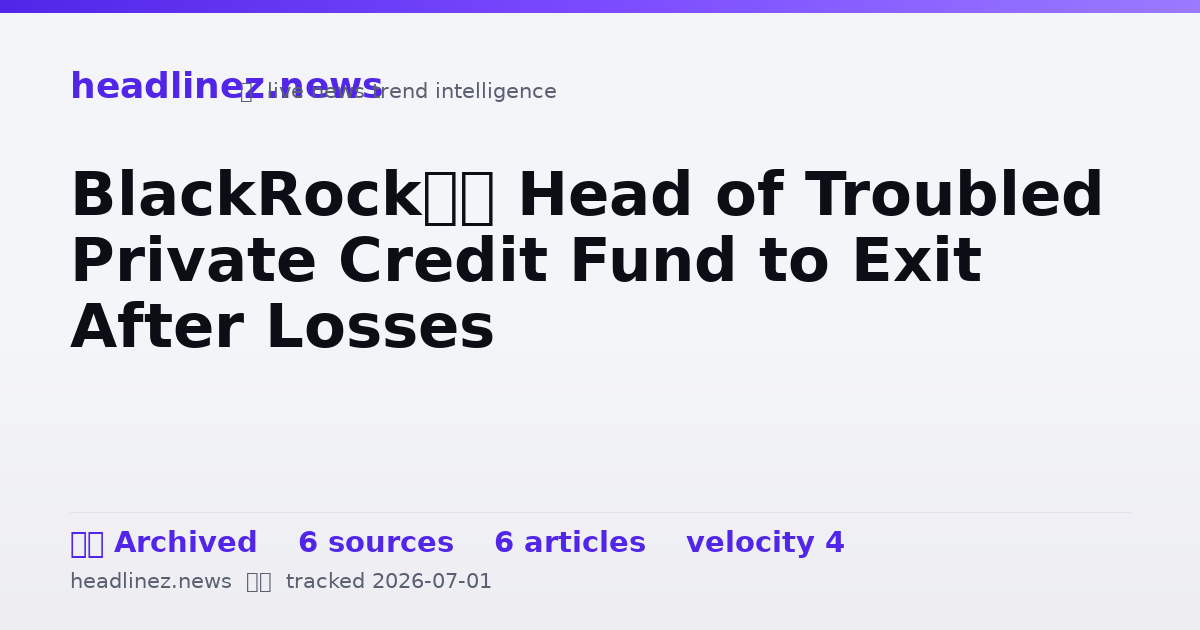 Visual summary for BlackRock’s Head of Troubled Private Credit Fund to Exit After Losses