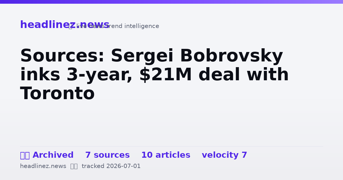 Visual summary for Sources: Sergei Bobrovsky inks 3-year, $21M deal with Toronto