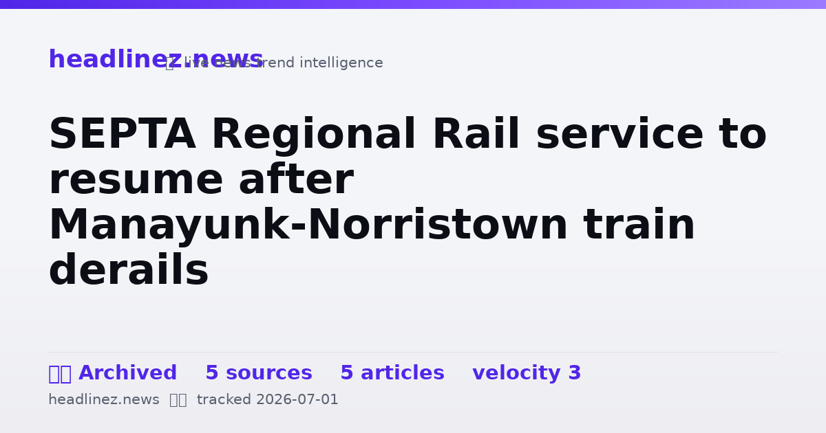 Visual summary for SEPTA Regional Rail service to resume after Manayunk-Norristown train derails