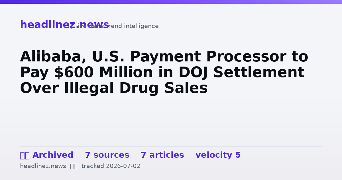Visual summary for Alibaba, U.S. Payment Processor to Pay $600 Million in DOJ Settlement Over Illegal Drug Sales
