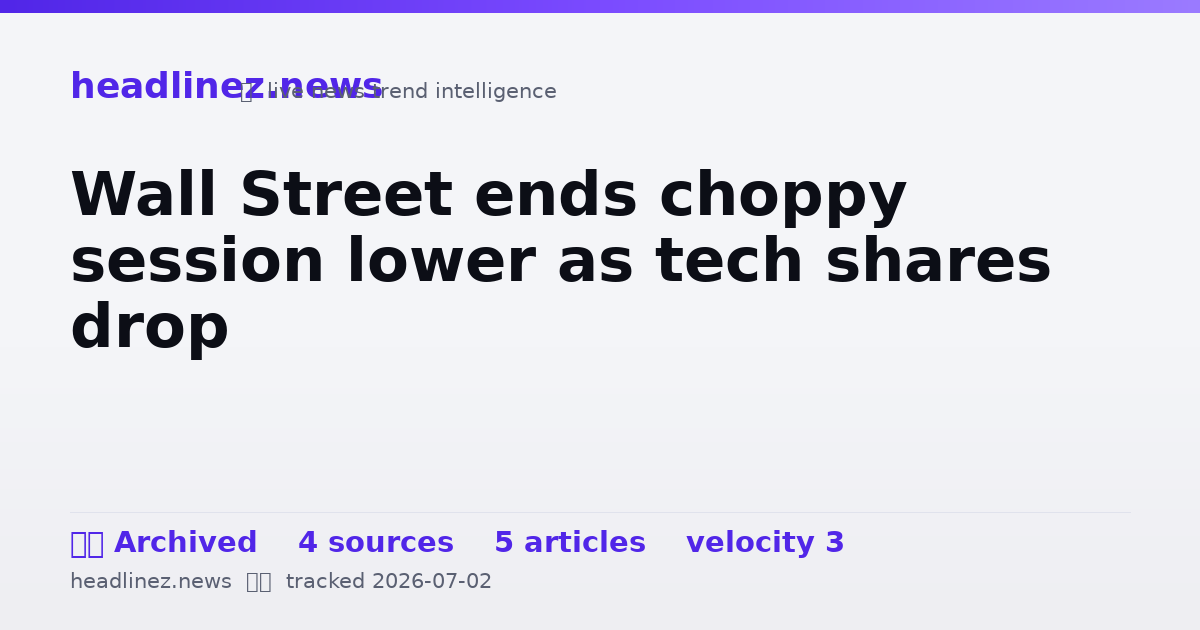 Visual summary for Wall Street ends choppy session lower as tech shares drop