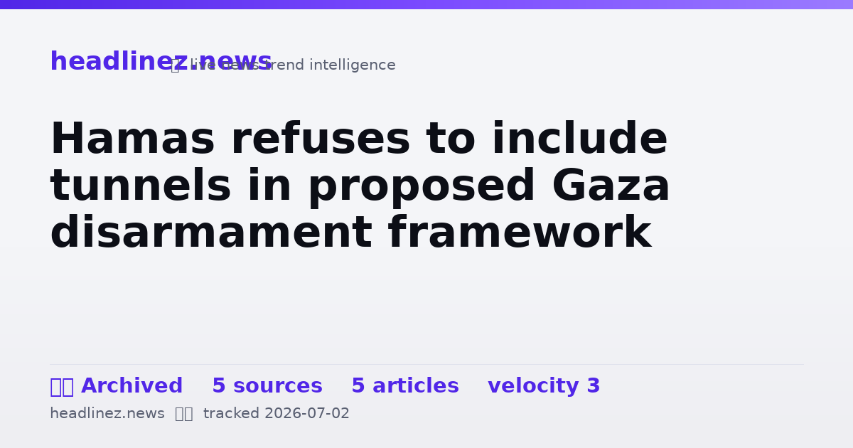 Visual summary for Hamas refuses to include tunnels in proposed Gaza disarmament framework