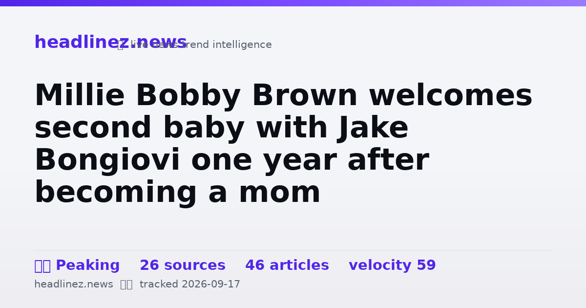 Visual summary for Millie Bobby Brown welcomes second baby with Jake Bongiovi one year after becoming a mom