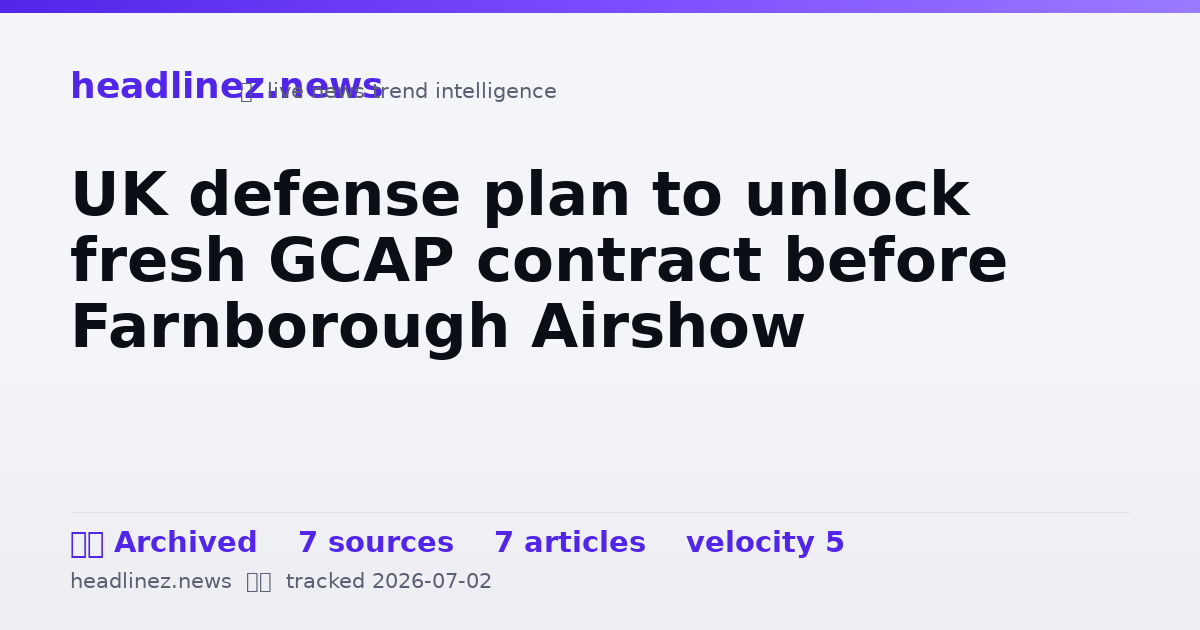 Visual summary for UK defense plan to unlock fresh GCAP contract before Farnborough Airshow
