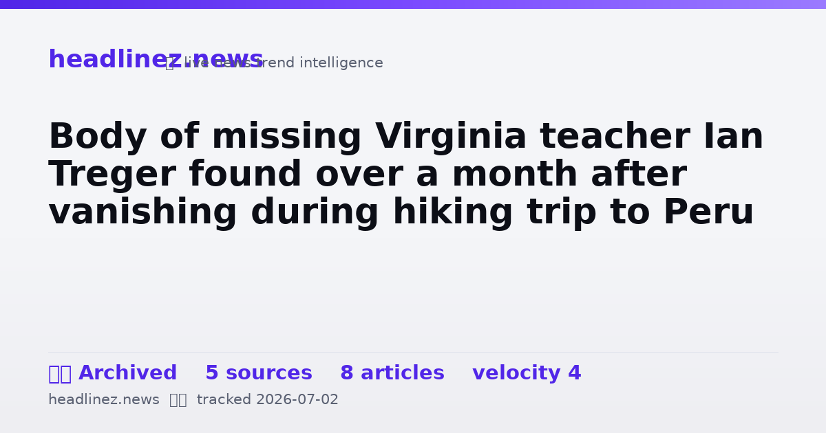 Visual summary for Body of missing Virginia teacher Ian Treger found over a month after vanishing during hiking trip to Peru