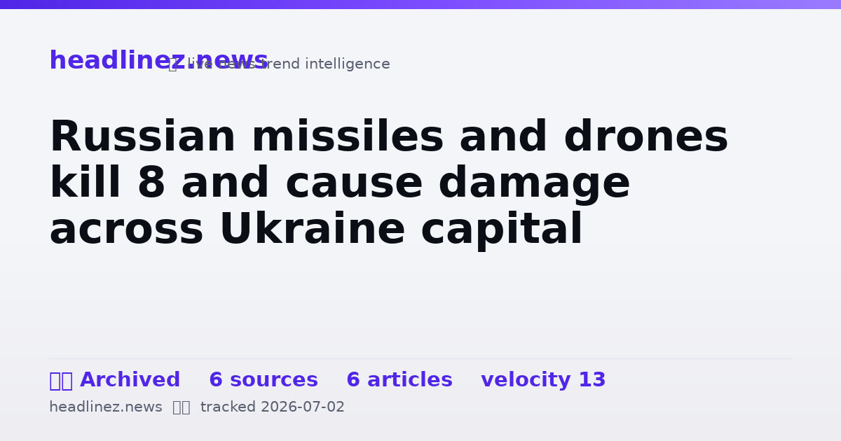 Visual summary for Russian missiles and drones kill 8 and cause damage across Ukraine capital
